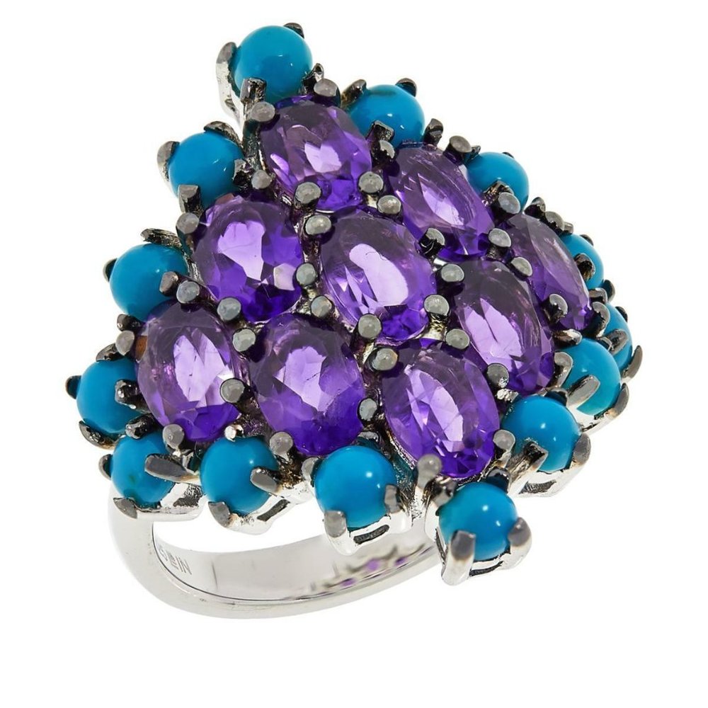 Colleen Lopez Sterling Silver Turquoise and Amethyst Ring